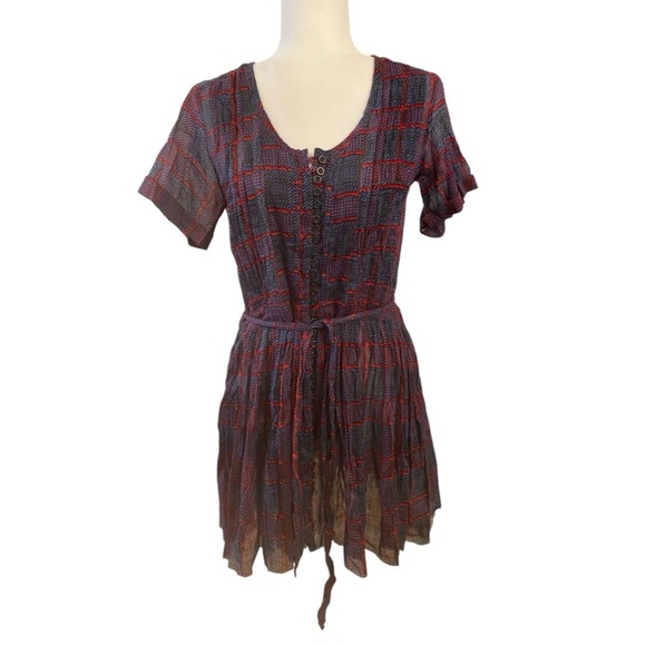 Free People One Sadie Semi Sheer Plaid Dress Size XS Tie Waist Button Down - Picture 2 of 7